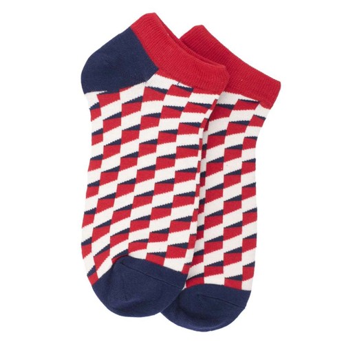 Calcetines tobilleros rojos, blancos azules con estampado de cubos 3D (grandes adultos) - Imagen 3 de 3