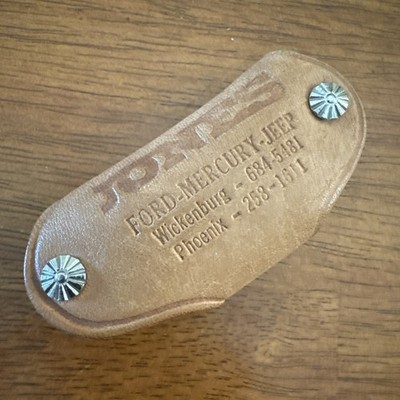 VTG Ford Mercury Jeep Jones Auto Key Case Chain Fob Accessory Phoenix Leather