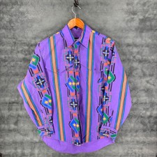 Vintage 90s Wrangler Brushpopper Shirt Aztec Navajo soft purple 16-34 Yokes Cape