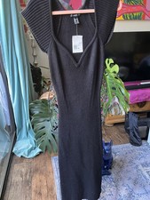 Forever 21 Long Black Bodycon Knitted Dress Elegant Size XL Plunging Neckline