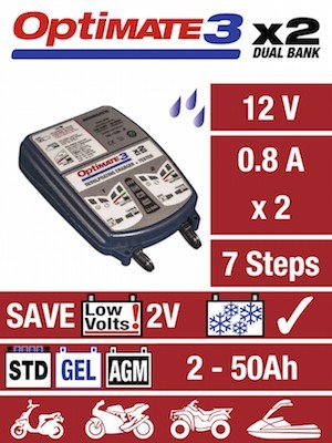 Chargeur batterie OptiMate 3 TecMate TM-450 double maintien de charge 12V