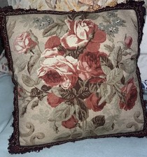 17  x17  Vintage Pillow COVER Decorative Case Red, Pink English Roses. W/Insert.