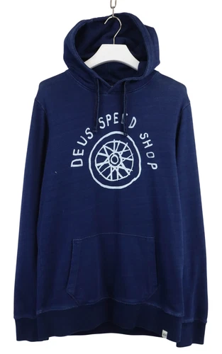 DEUS Speedster Indigo Hoodie Men's MEDIUM Kangaroo Pocket Pullover video thumbnail