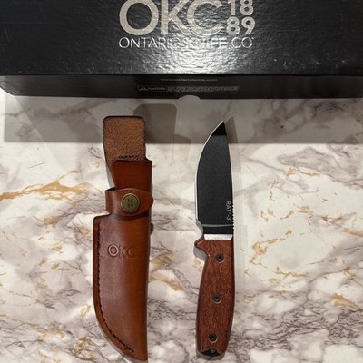 Ontario RAT 3 Fixed Knife 4'' Black High Carbon Steel Full Tang Blade Wood Handle