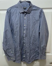 KENNETH COLE REACTION MEN'S Button Checkers Dress Shirt Size 16.5 SLIM FIT Blue