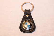 Vintage 1970s BMW Keychain Leather Enamel Key Ring Fob Rare Original