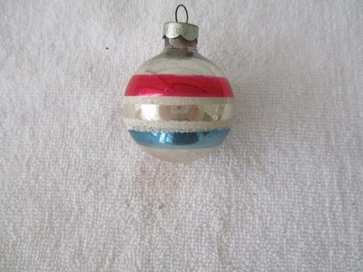 Vintage mica striped Christmas ornament, George Franke, red, white and blue!