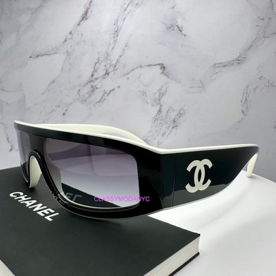 CHANEL Sunglasses NIB Shield Wrap Black & White Gradient Lens