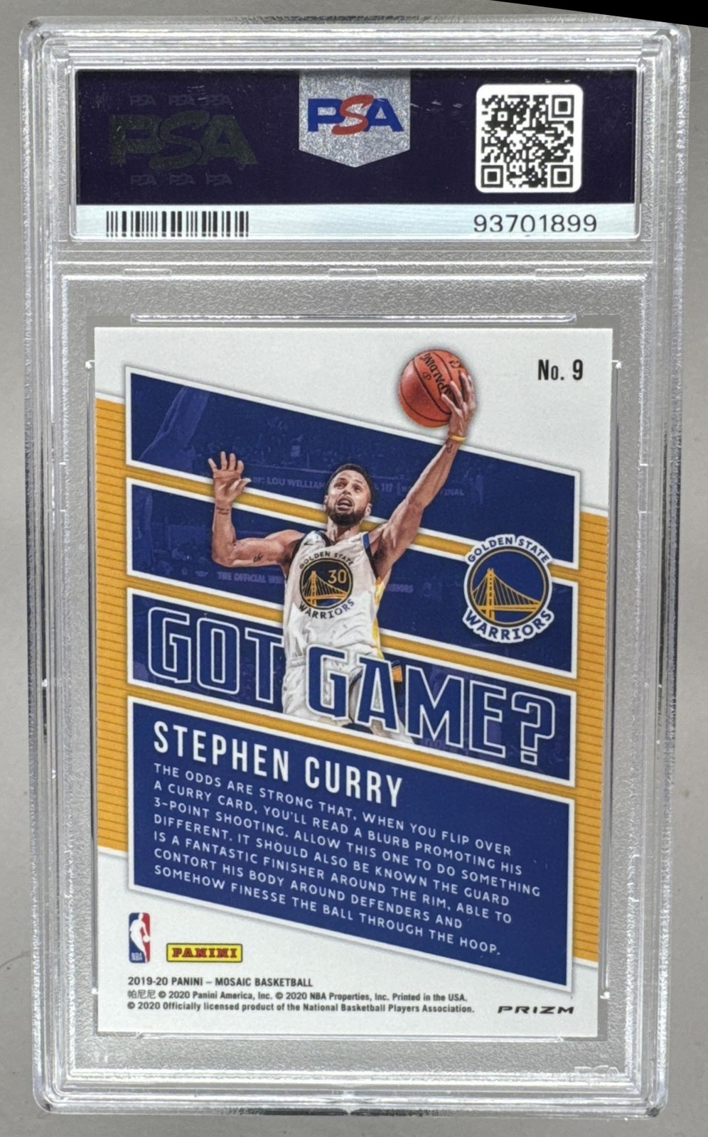 Stephen Curry 2019 Panini Mosaic Silver Mosaic Got Game? IP Auto PSA 10 DNA AUTH view 2