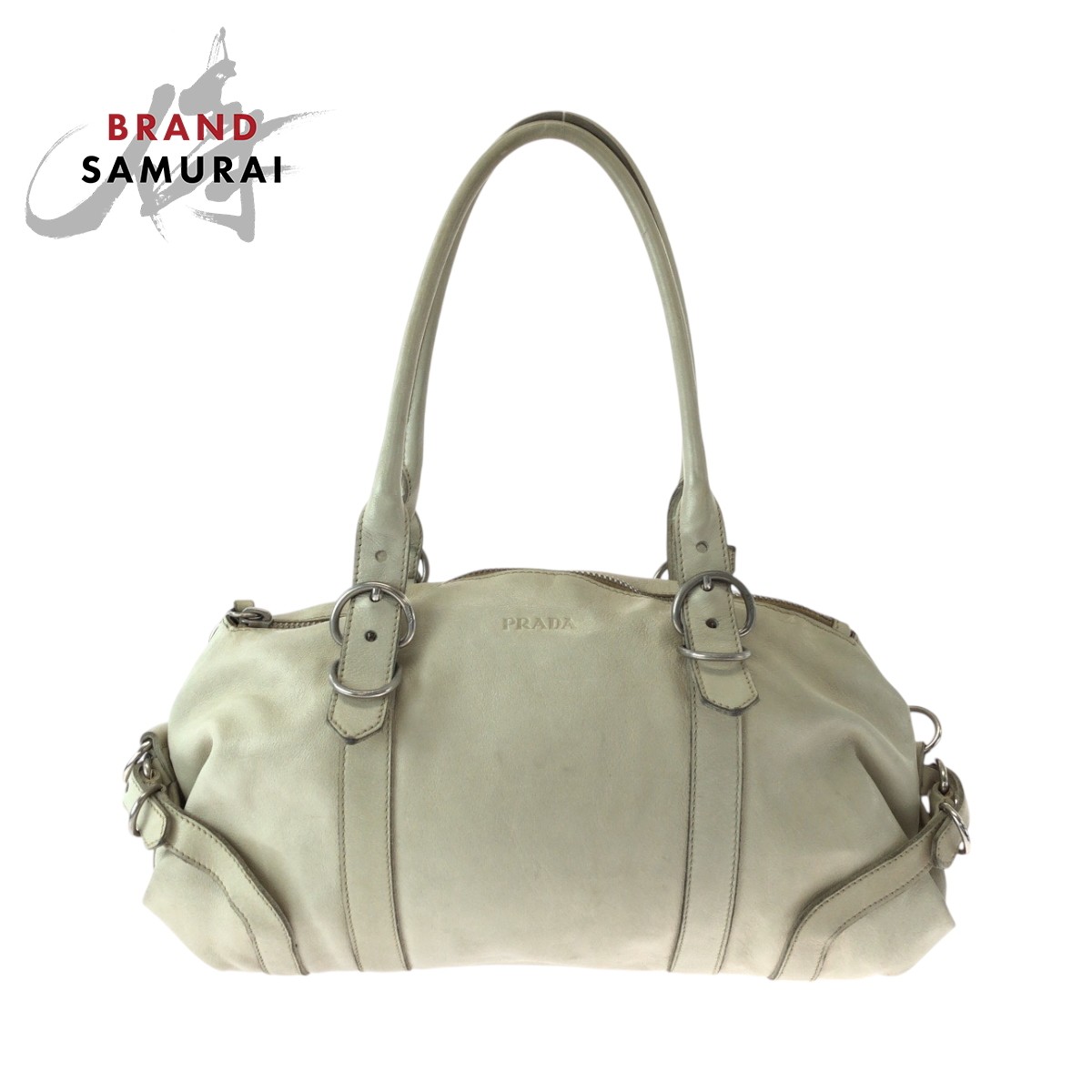 RARE PRADA White Leather Shoulder Bag with Silver Hardware 50371