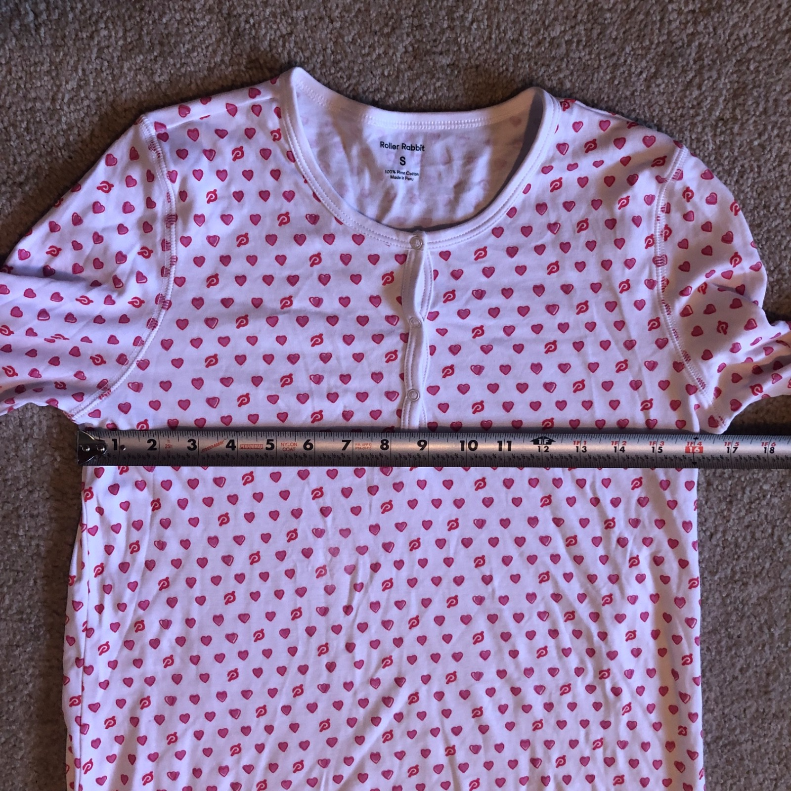 Roller Rabbit Heart Print Pajama Top Women's Size Small Snap 100% Pima ...