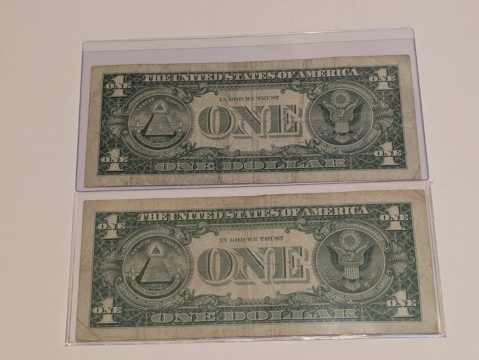 US Two, One Dollar, 1957, 1957B, $1 Silver Certificates, Blue Seal  - Image 2 of 2