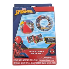 MARVEL SPIDER-MAN INFLATABLE SWIM SET WITH ARM FLOATIES, SWIM RING & BEACH BALL