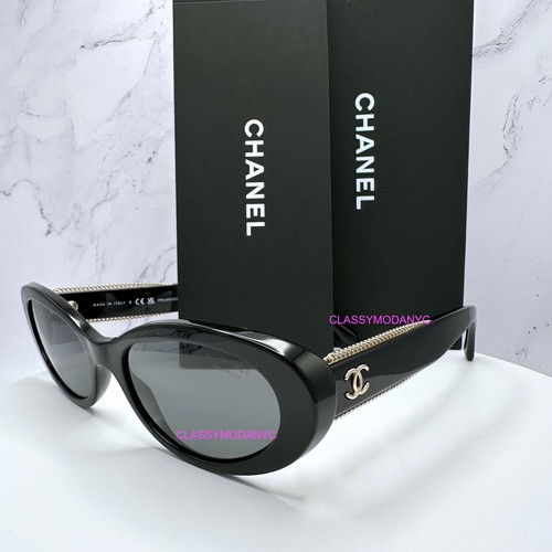 Gafas de sol CHANEL negras nuevas polarizadas ovaladas acetato dorado cadena de metal CC CH5515 - Imagen 2 de 18