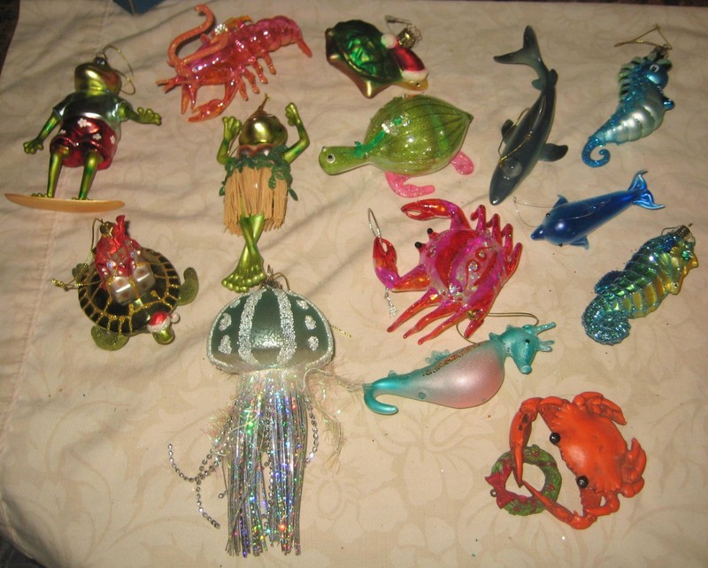 Coastal Christmas Blown Glass Ornaments Lot - Sea Life Tropical Beach 13pc