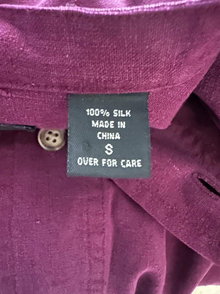 VTG Y2K Structure Men’s Loose Fit 100% Rough Silk Plum L/S Button Down Shirt - Image 3 of 4