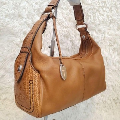 Tod's One-Shoulder Bag Half Moon Leather Brown Logo From Japan 059504d