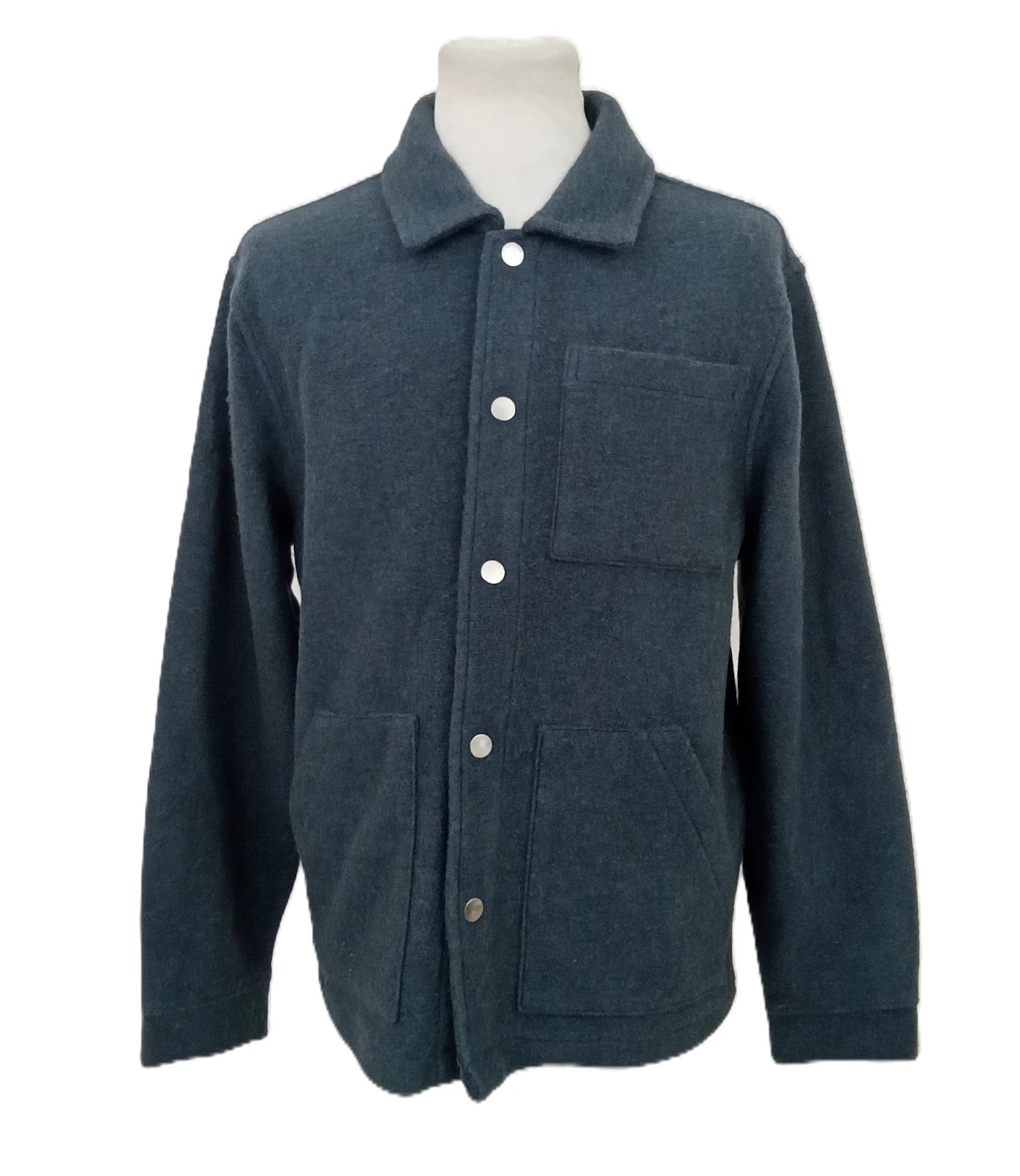 Autograph Men's Coat Dark Ink Wool Blend Pockets Collared Unlined Snap New