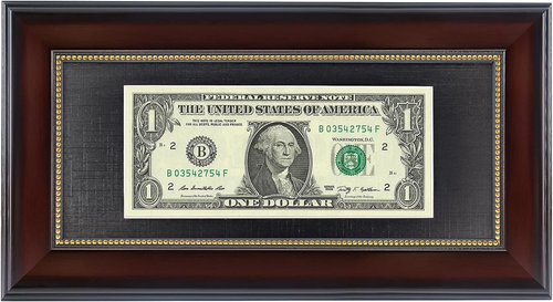 Mahagoni Dollar Schein Rahmen mit schwarzem Passepartout oder Display 4x9 Bild ohne Passepartout, Rea