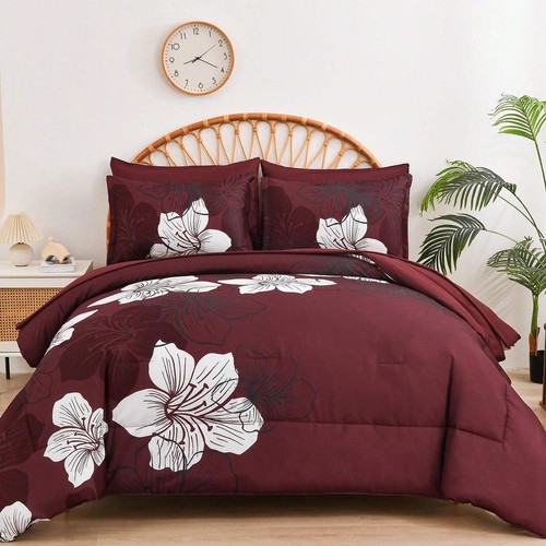 7 Pieces Floral Teal/Brown Floral Comforter Set Queen King Bed-Spring discount - Picture 24 of 62