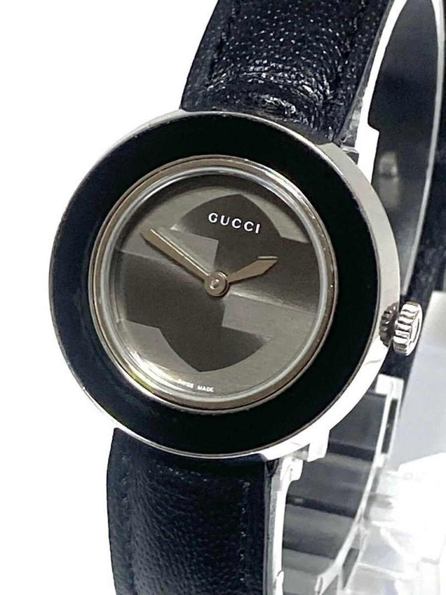 GUCCI 129.5 U play Watch Quartz Womens Silver Dial Black Belt 