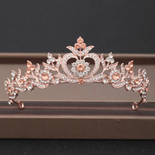 ROSE GOLD CROWN/TIARA WITH ROSE GOLD COLOUR  CLEAR CRYSTALS, BRIDAL OR RACING