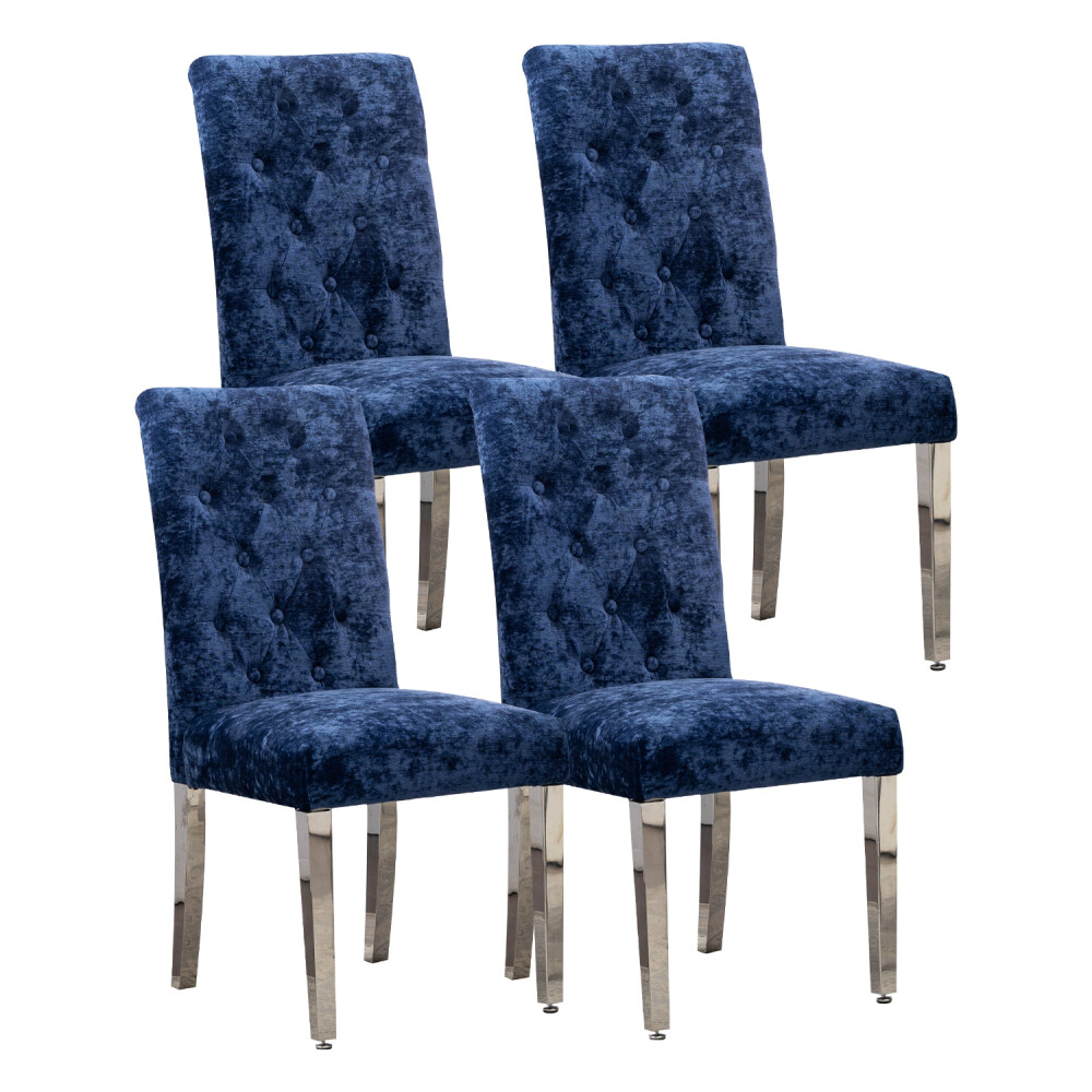 Set of 2 Modern Dining Chairs - Deep Blue Velvet with S-Shaped Spring Support