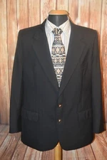 Burberrys' Men Black Wool 2 Front Silver Metal Button Blazer Size 40R