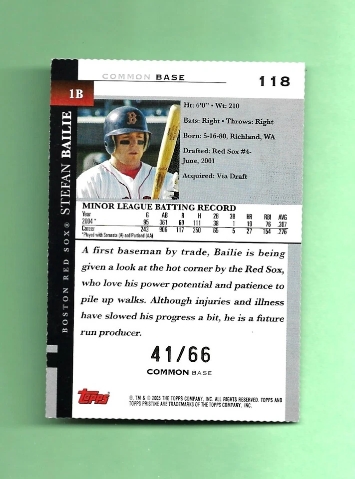 2005 Topps Pristine LIMITED ROOKIE RC Card # 118 STEFAN BAILLE BOSTON /66 RARE!  - Image 2 of 2
