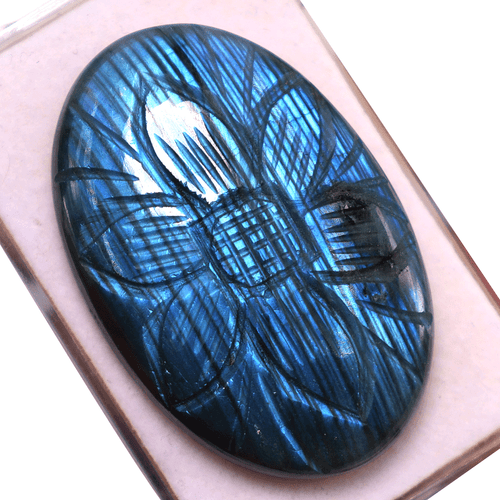 2 Pcs Natural Labradorite Hi-Quality Hand Carved 39-43mm Oval Cabochon Gemstones - Picture 5 of 12