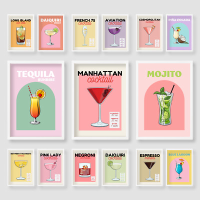 Cocktail Retro Essen Trinken Wandbild Küche Poster Druck Home Cafe Bild A3 A4