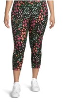 Terra  Sky Women's Black Floral High Rise Soft Soft Capri Leggings 0X 14W 