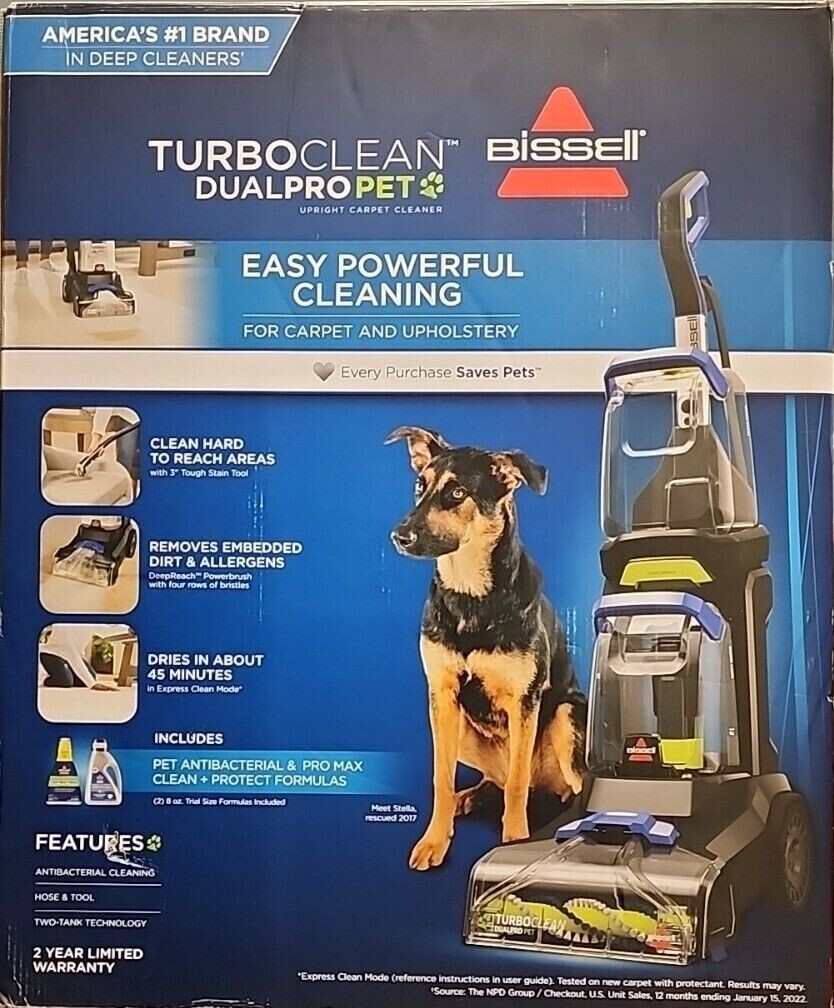 BISSELL TurboClean DualPro 720W Pet Dog Cat Carpet Cleaner Blue (3067