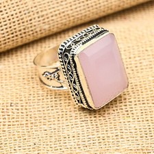 Pink Chalcedony Gemstone Handmade 925 Sterling Silver Ring Jewelry
