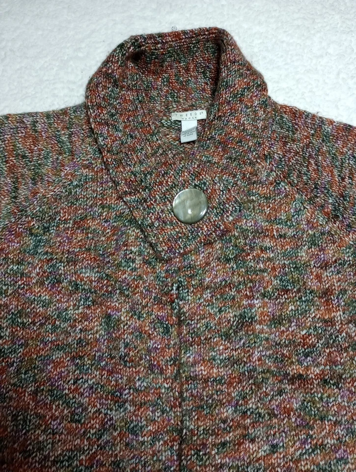 Suéter feminino TWEEDS colarinho de botão único frente aberta multicolorido tamanho 2X - Imagem 2 de 4