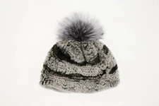 Surell 273534 Rabbit Fur Beanie Gray Black with pompom 273534