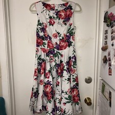 Grace Karin Womens Sleeveless White Floral Tea Dress Size Small
