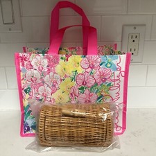 New Lilly Pulitzer Wicker Lined W/ Boca Blue Pattern Fabric Clutch Case NWT
