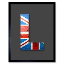 Letter L Abstract UK Flag Red White Blue Graffiti Initial Art Print Framed 12x16