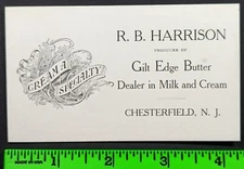 Vintage Butter Milk Cream Chesterfield New Jersey Business Card