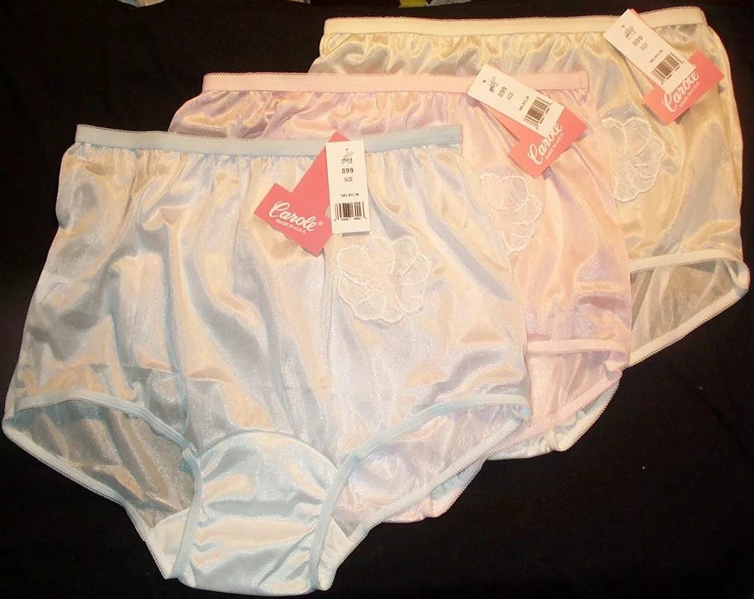 3 Pair Assorted Carole Nylon Panty Size 12 Brief Style Panties Lace  Applique USA