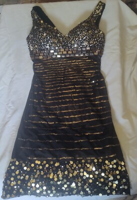 Janine Formal Jeweled Black Stretch Cocktail Dress Size Small (4/5)