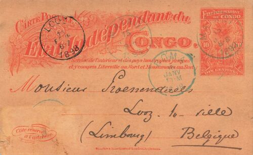 Congo Freestate: Postal stationery nr. 15 from Matadi 15 jan. 1898 to Looz (B)