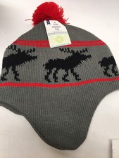 Kids Trapper Hat Deer Reindeer Grey Red One Size Warm Soft - SHIPS FREE