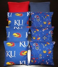8 CORNHOLE BEANBAGS made w University of KANSAS JAYHAWKS Camo Fabric