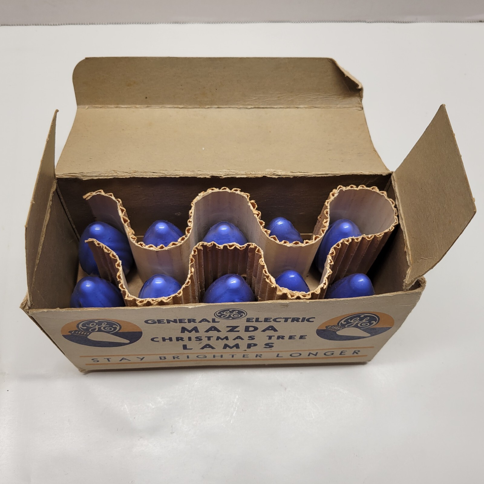 VTG General Electric GE Mazda Christmas Tree Lamps C9 1/2 Blue Glass