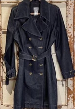 FDJ French Dressing Double Breasted  Denim Trench Coat Size 8 EUC