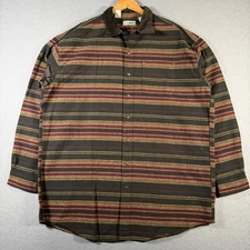 L.L Bean Men's XL Tall Flannel Striped Corduroy Collar Button Up Shirt Heavy