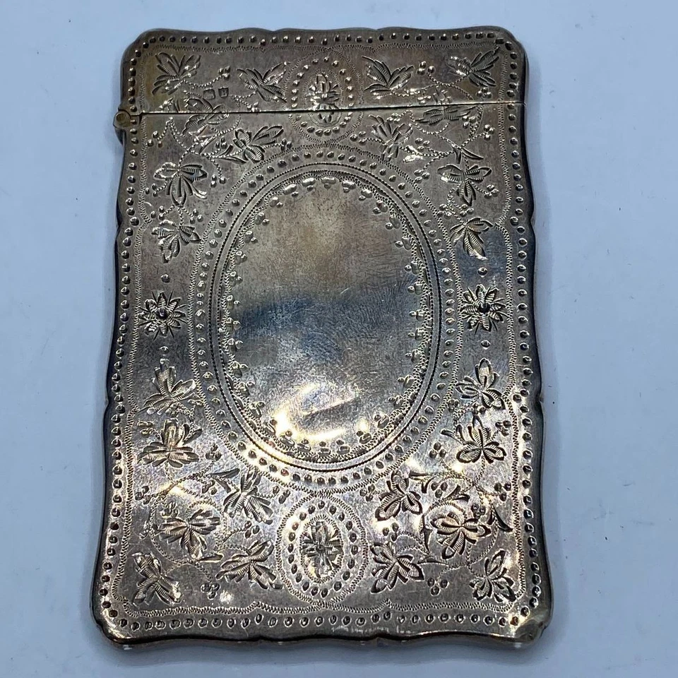 Estuche para tarjetas de llamadas de diseño antiguo intrincado de plata de ley 73,28 g Foto 2 de 4