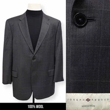 JOSEPH ABBOUD mens gray WINDOWPANE 100% WOOL sport coat suit jacket blazer 46 R